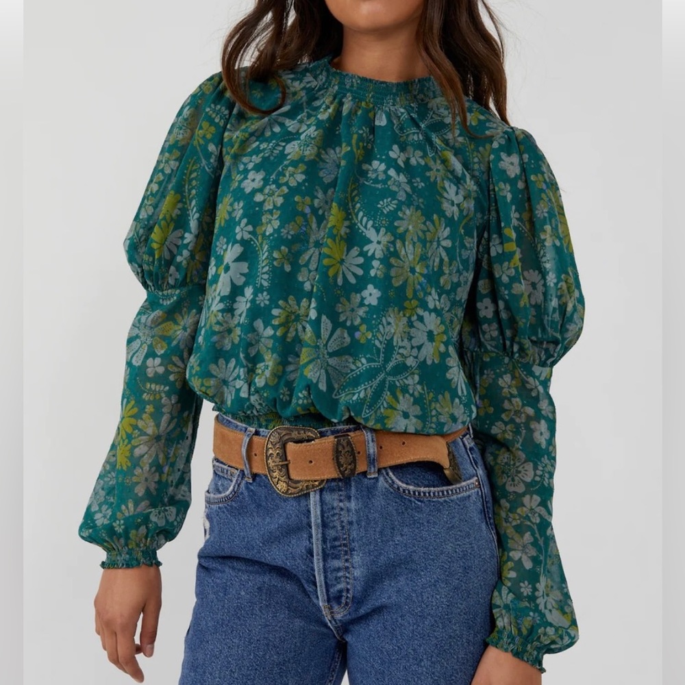 Free People - Midnight Combo Womens Clarissa Floral Print High Neck Blouse - XS